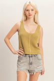 Open Knit Scallop Edge Button Front Tank Top