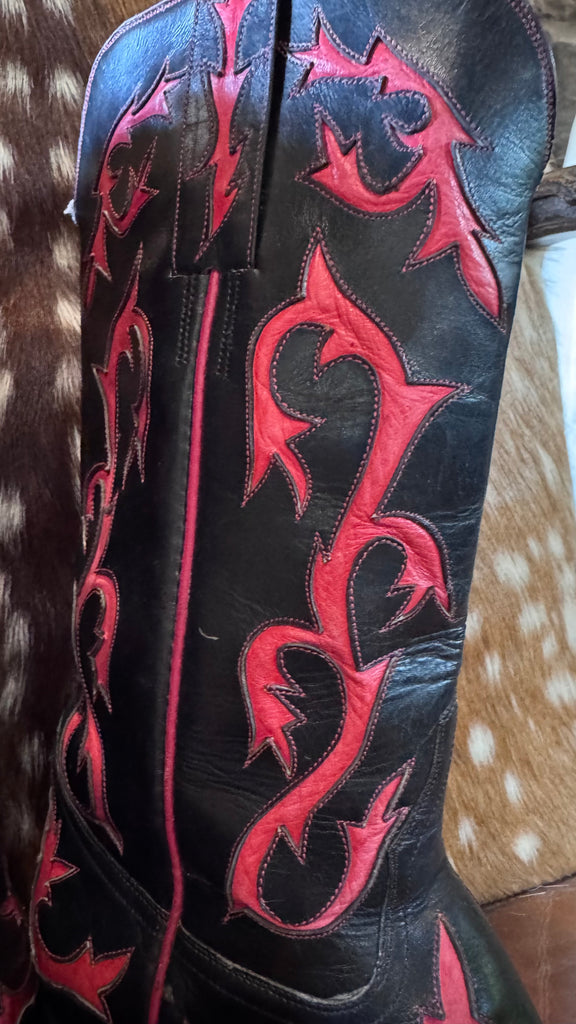 Rocketbuster Flame Inlay Red Black Cowboy Boots
