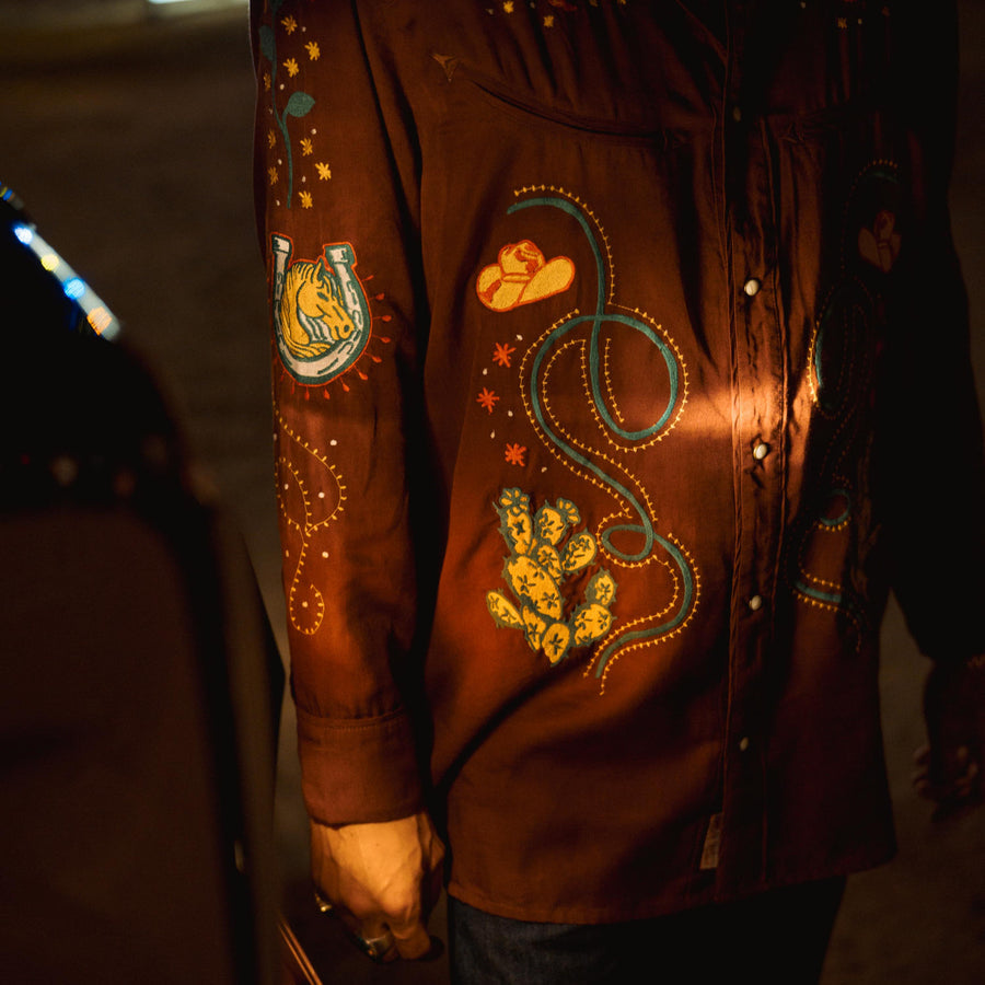 SHOW PONY EMBROIDERED WESTERN PEARL SNAP SHIRT L/S