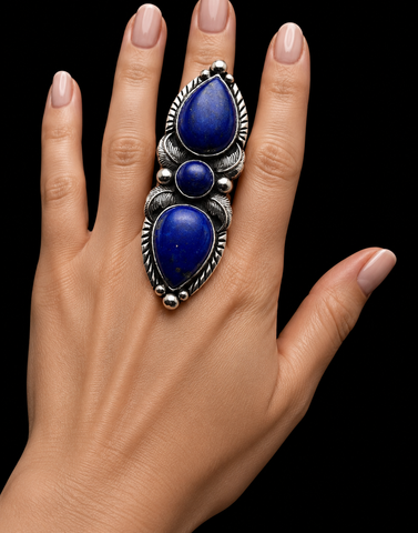 Pacific Crested 3 Stone Lapis Lazuli Ring 10.5