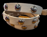 5/8” White Vintage Silver Stud Belt S Leather