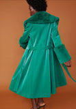 Green Trench Coat Faux Fur Cuffs Collar