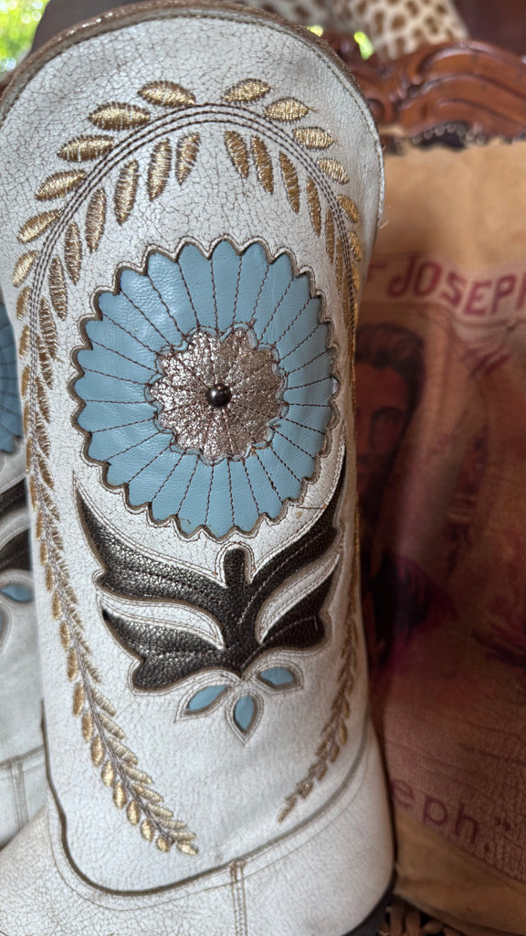 OLD GRINGO ZHORA - CRACKLED TAUPE AND BLUE NEW COWBOY BOOTS 7.5