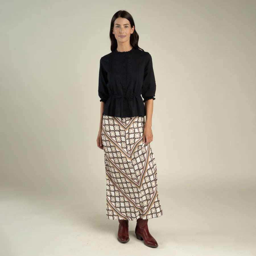 PEARLA SLIP SKIRT CHINATI CHEVRON FLAX