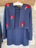 Vintage Navy 2PC Suit St John 4 Red Bows