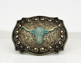 Longhorn Head Belt Buckle Vintage Green