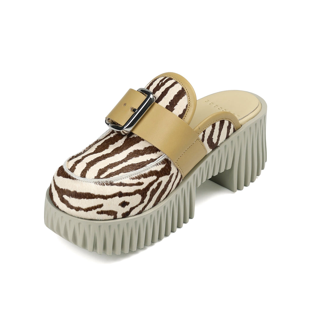 Plia Zebra Comfort Lug Clog Platform Sole Shoes