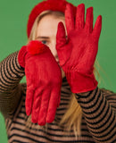 Faux Suede Gloves With Faux Fur Pom
