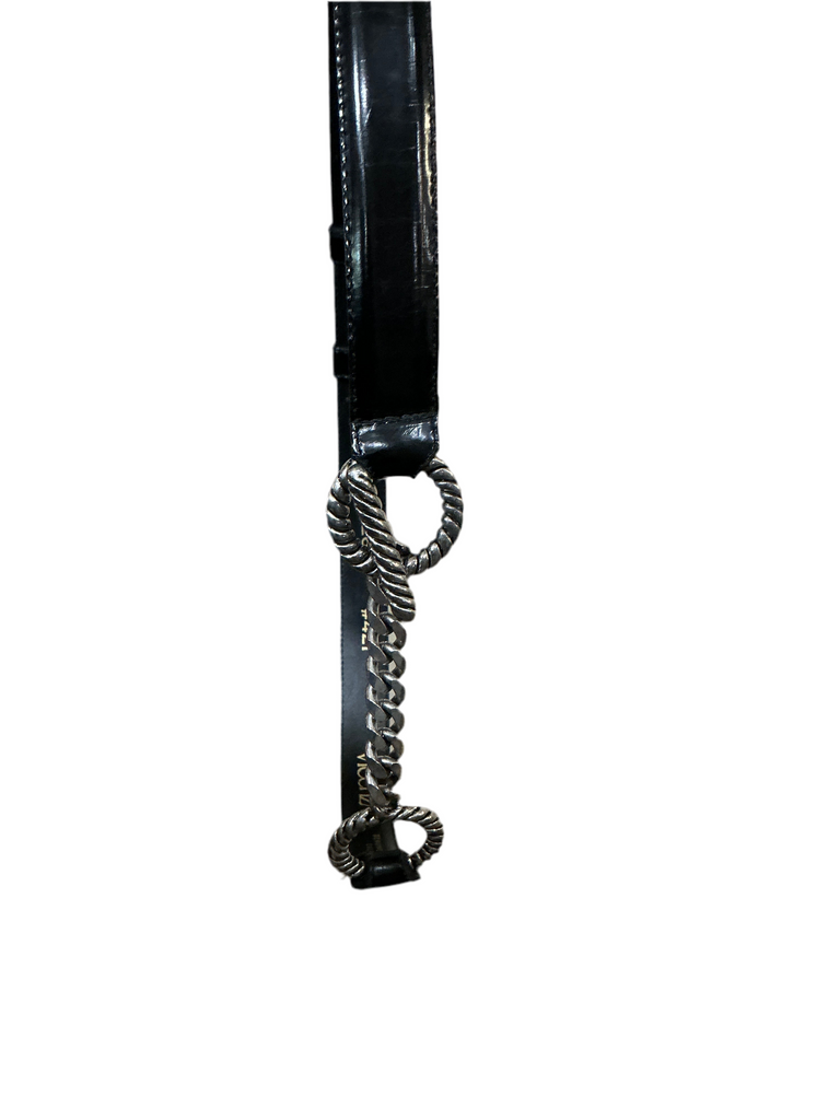 Calfskin Black Belt Chain Toggle