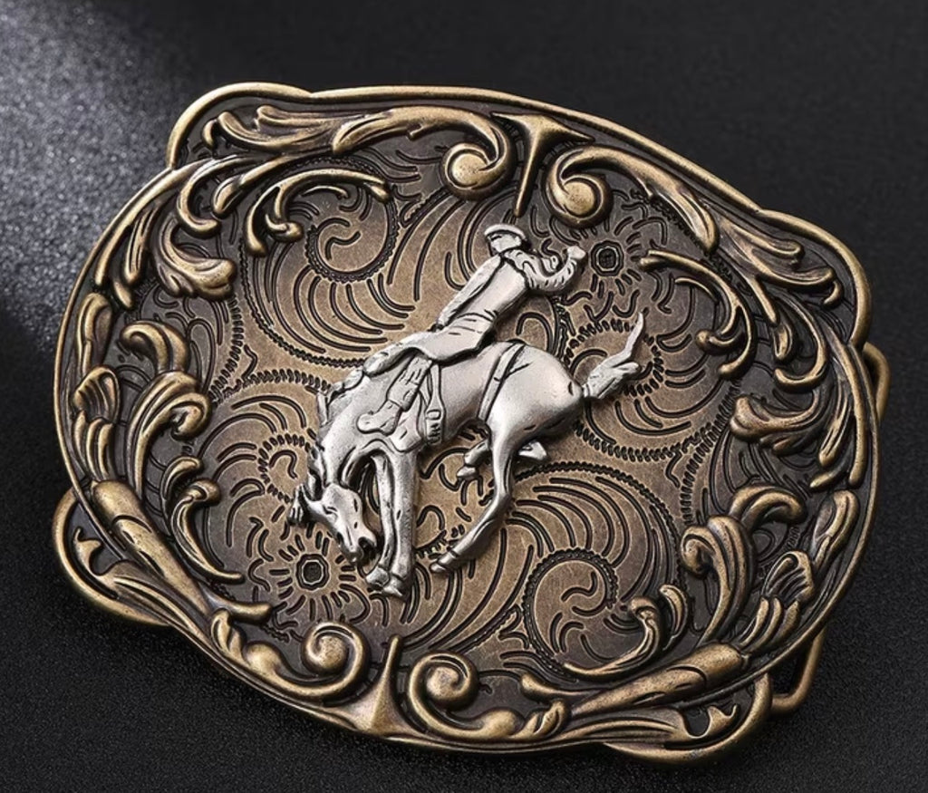 Bronc Rider Western Belt Buckle Bronze