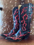 Rocketbuster Flame Inlay Red Black Cowboy Boots