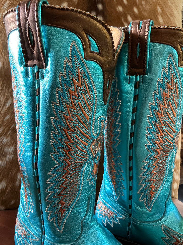 New Old Gringo Eagle Metallic Turquoise Stitch Cowboy Boot 7.5