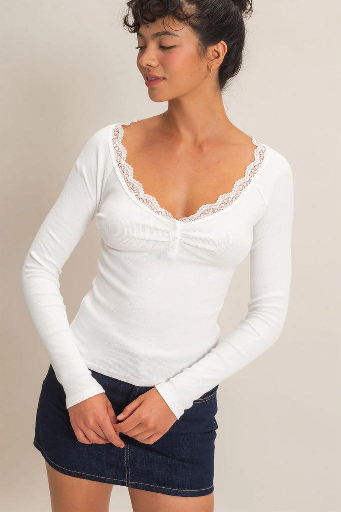 Lace-Trim Henley Top