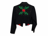 Red Embroidered Roses Black Jacket Swarovski AB Crystals S