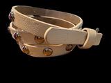 5/8” White Vintage Silver Stud Belt S Leather