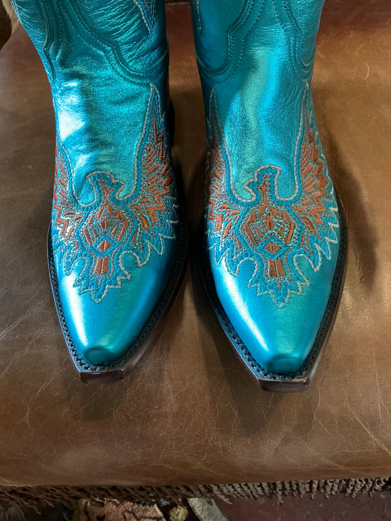 New Old Gringo Eagle Metallic Turquoise Stitch Cowboy Boot 7.5