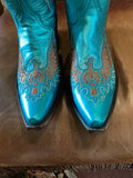 New Old Gringo Eagle Metallic Turquoise Stitch Cowboy Boot 7.5