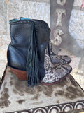 Black Fringe Python Ankle Boots Preowned
