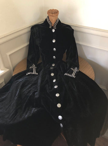 Vintage Maxi Velvet Dress M Studs Crosses