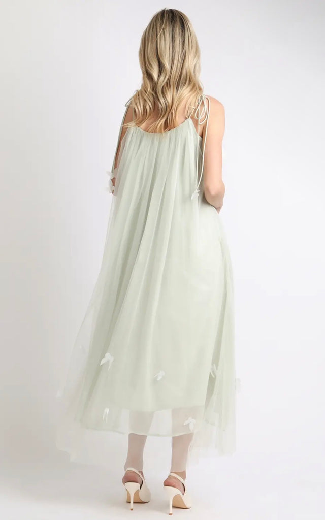 3D Butterfly Sage Tulle Overlay Maxi Dress
