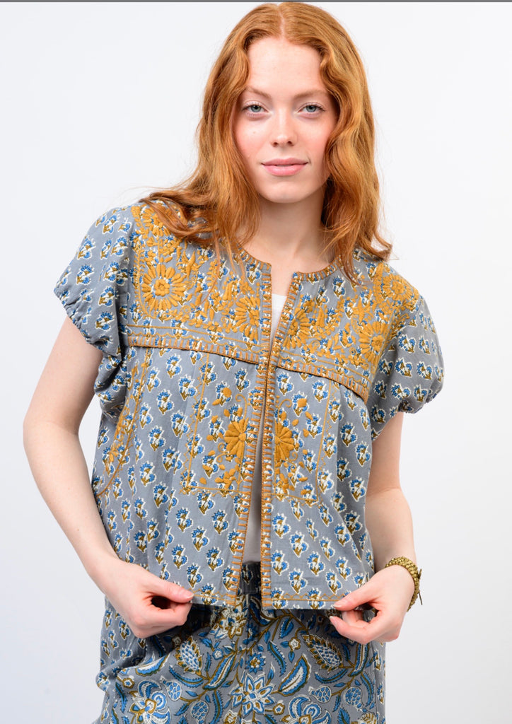 Bolero Embroidered Chambray Floral Jacket