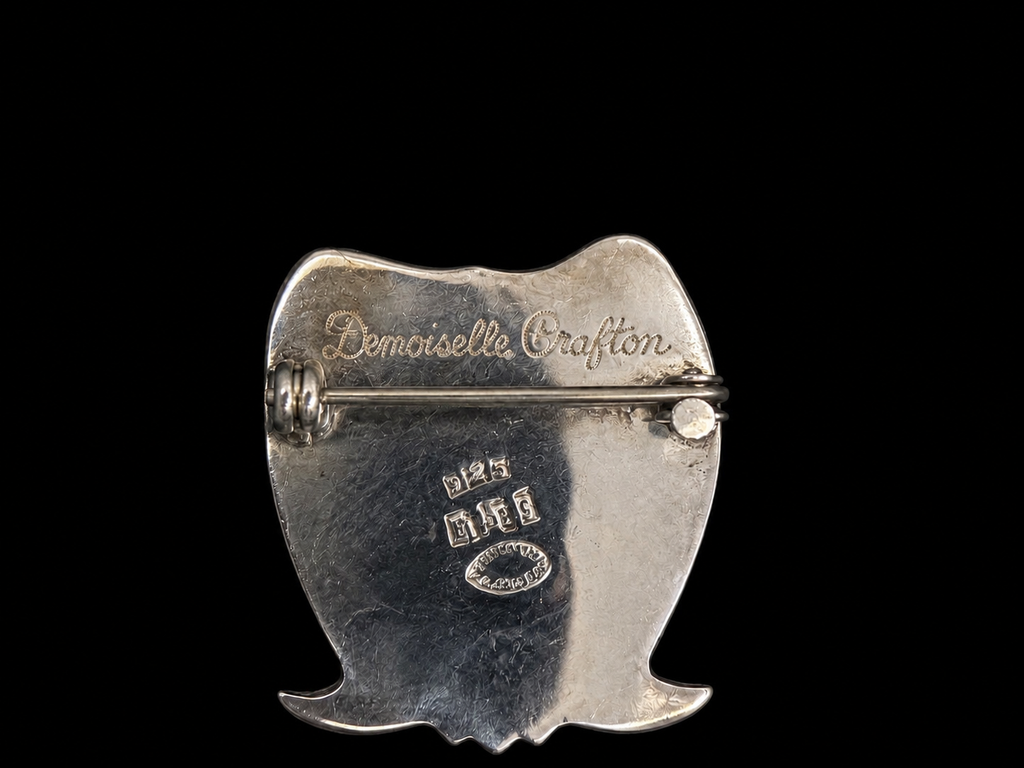 Signed Demoiselle Crafton 925 Sterling Silver Owl Brooch Pendant | Handmade Figural Pin