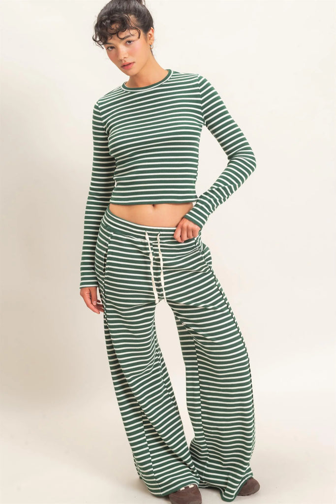 Striped Waffle Long Sleeve Top & Pants Set