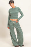 Striped Waffle Long Sleeve Top & Pants Set