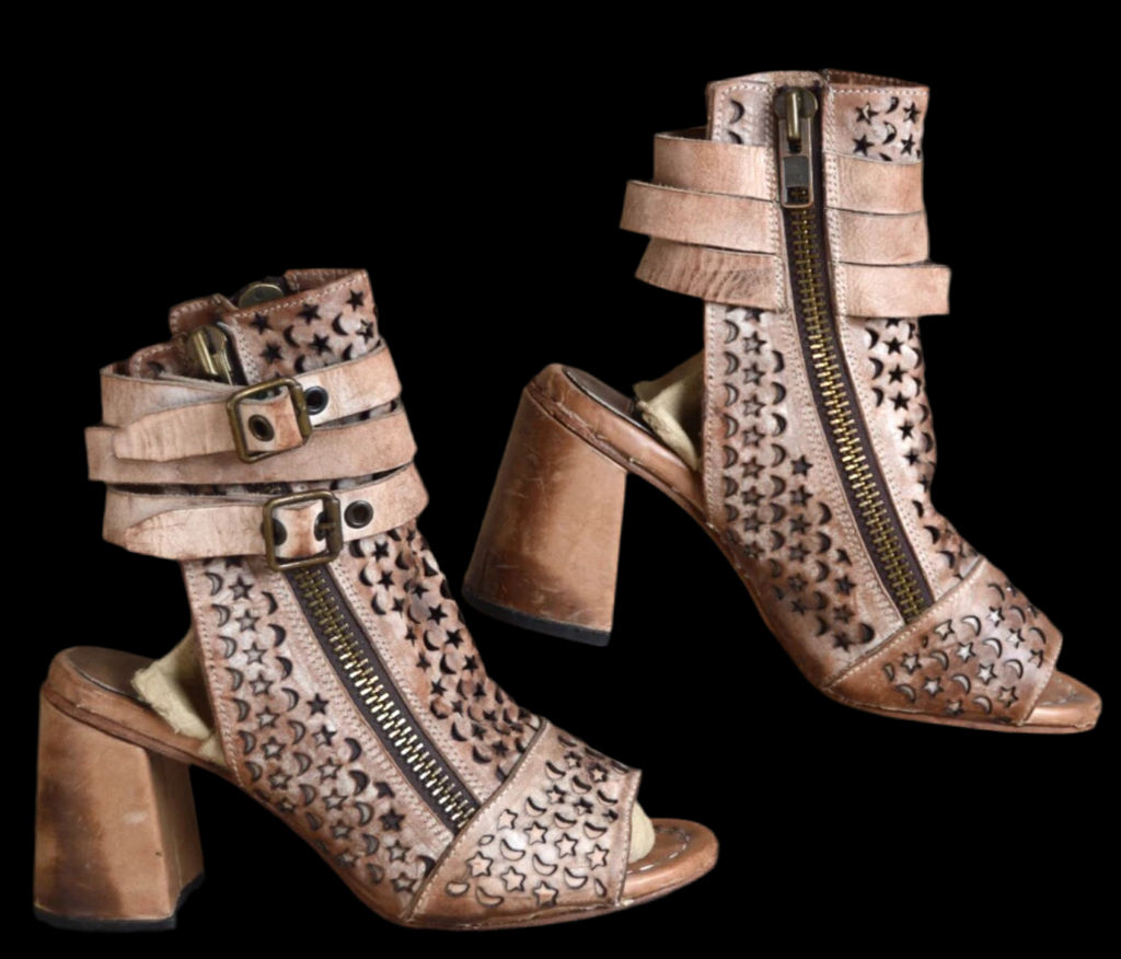Moon Stars Zip Leather Sandals 8