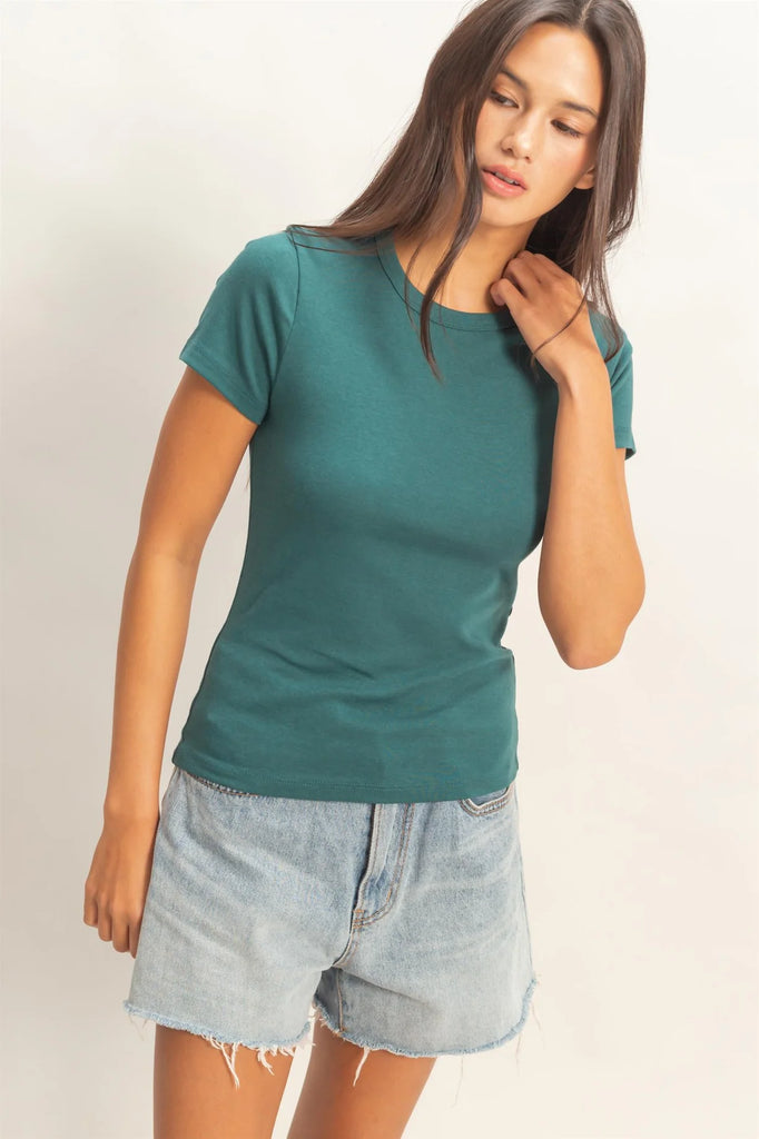 Mineral Washed Crew Neck Short Sleeve Top