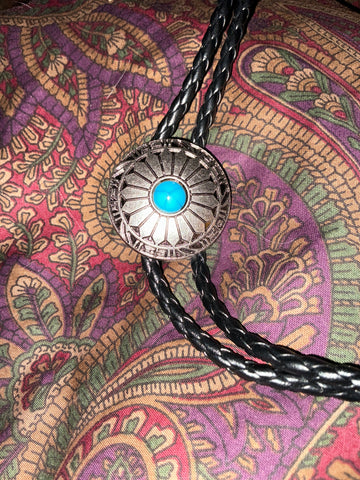 Small Round Silver Concho Turq Bolo