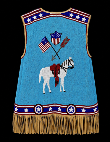 Vintage Beaded Vest USA Flag Stars Horse Fringe “As Is”