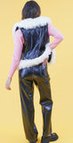 Black Vegan Vest Faux Mongolian Fur Vest