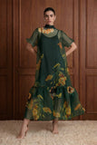 Floral Sheer Organza Tie Neck Maxi Dress