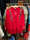 Red Floral Embroidered Blazer Vintage M