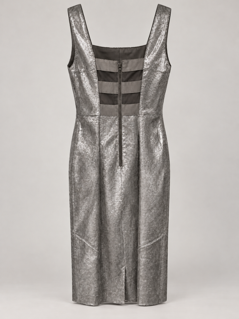 Alice + Olivia Metallic SZ O Embossed Leather Dress Mesh
