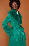 Green Trench Coat Faux Fur Cuffs Collar