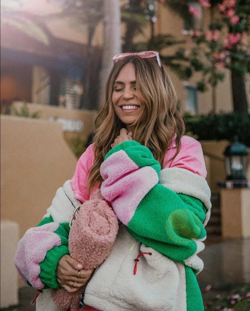 Faux Shearling Jacket Pink/Grn/Crm
