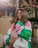 Faux Shearling Jacket Pink/Grn/Crm