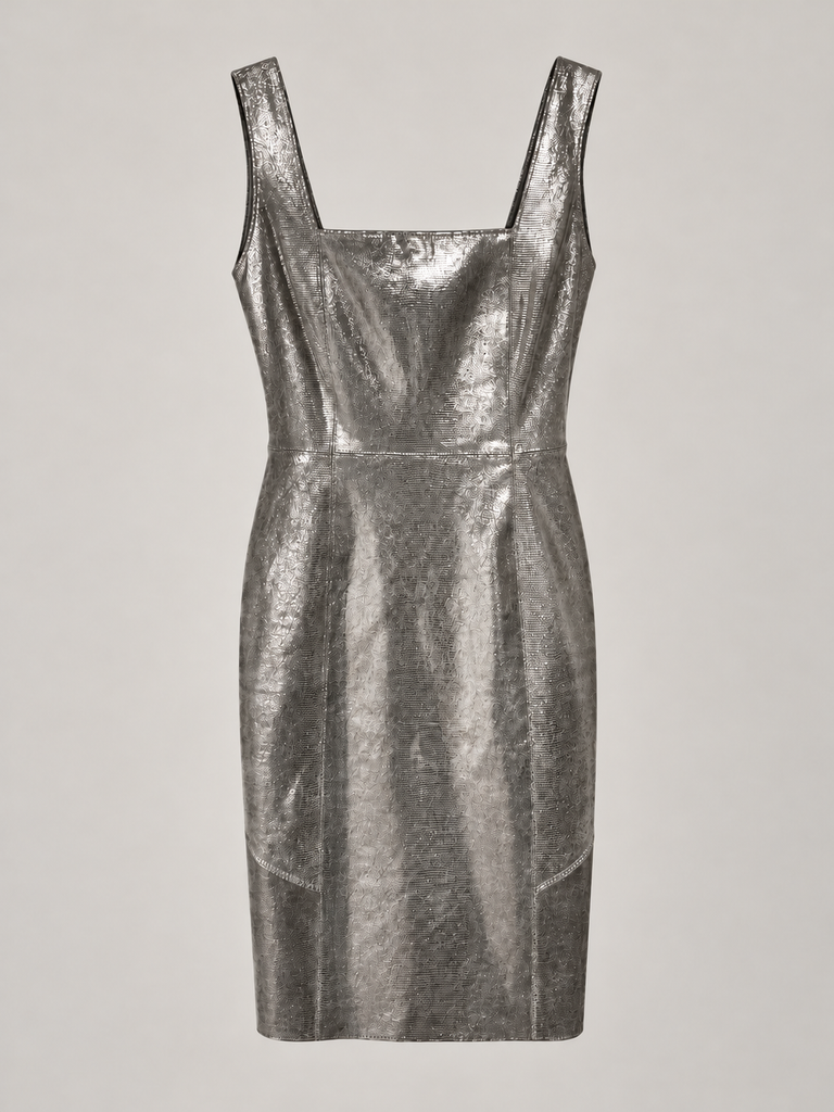 Alice + Olivia Metallic SZ O Embossed Leather Dress Mesh