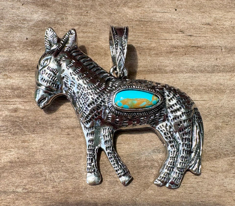 Burro Donkey Pendant with Turquoise