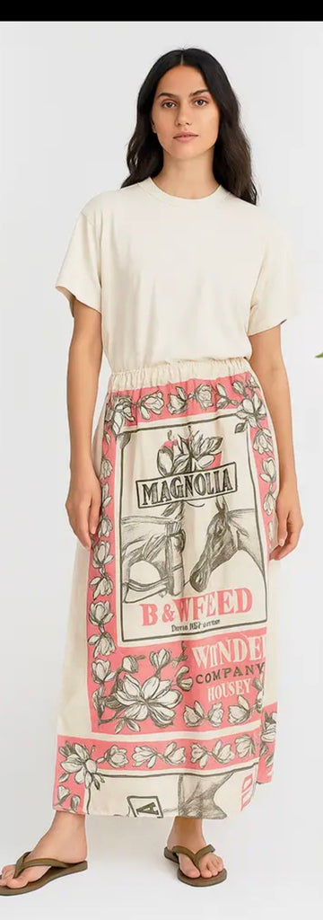 Magnolia Horse Print Cotton Feed Sack Skirt