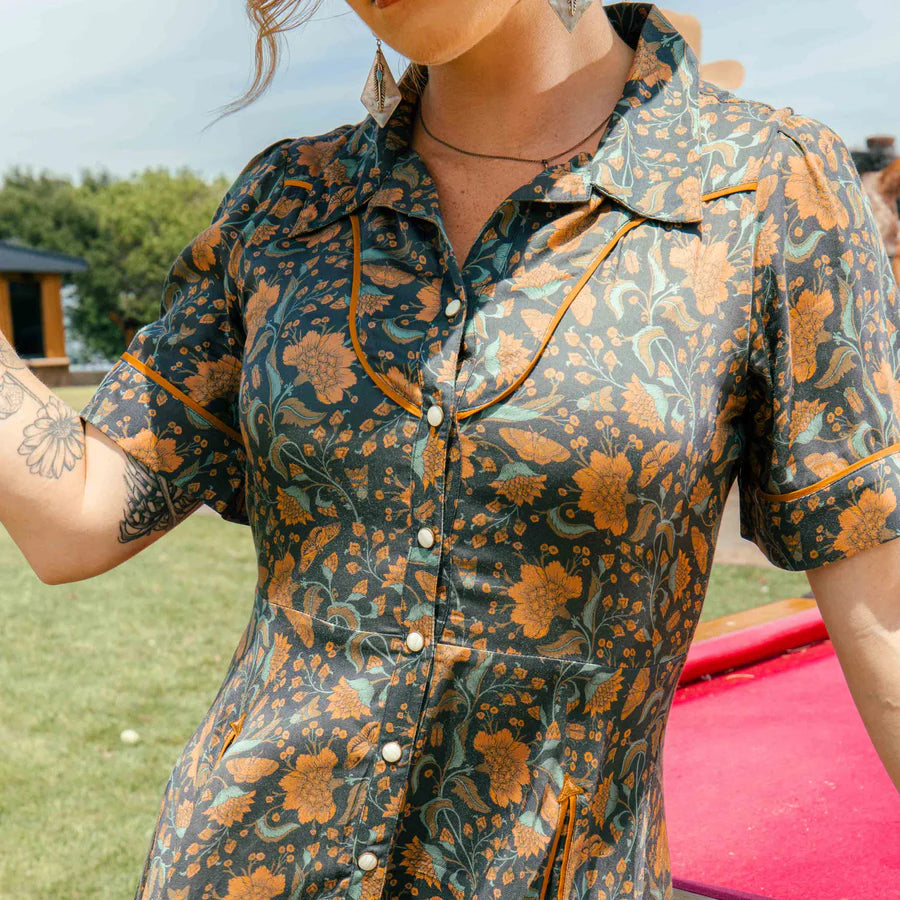 LA DAHILA DRESS COPPER FLORAL