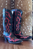 Rocketbuster Flame Inlay Red Black Cowboy Boots