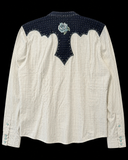 Vintage Blue Roses Embroidered on Checkered Pearl Snap Shirt L