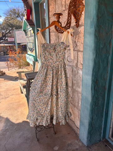 Cottage Floral Print Dress Ribbon Ties