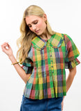 BLOCKS OF PLAID SEERSUCKER TOP