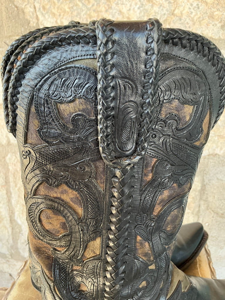 Vintage Heavily Hand Tooled Inlay 8.5B Boots