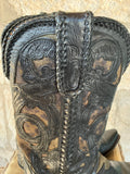 Vintage Heavily Hand Tooled Inlay 8.5B Boots