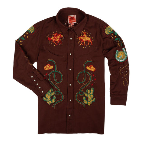 SHOW PONY EMBROIDERED WESTERN PEARL SNAP SHIRT L/S